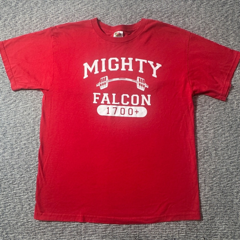 Mens Mighty Falcon 1700+ Weightlifting Graphic T-Shirt Size Large Graphic Tee